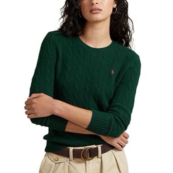 Ralph Lauren Sweaters - Ralph Lauren • Cable Knit Wool & Cashmere Sweater in Dark Green